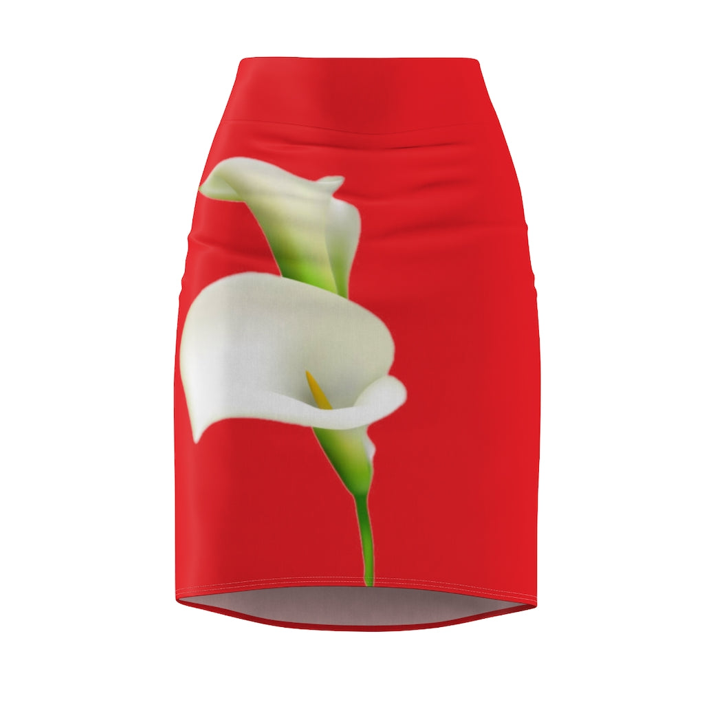 Calla Lily Love Pencil  Skirt Red