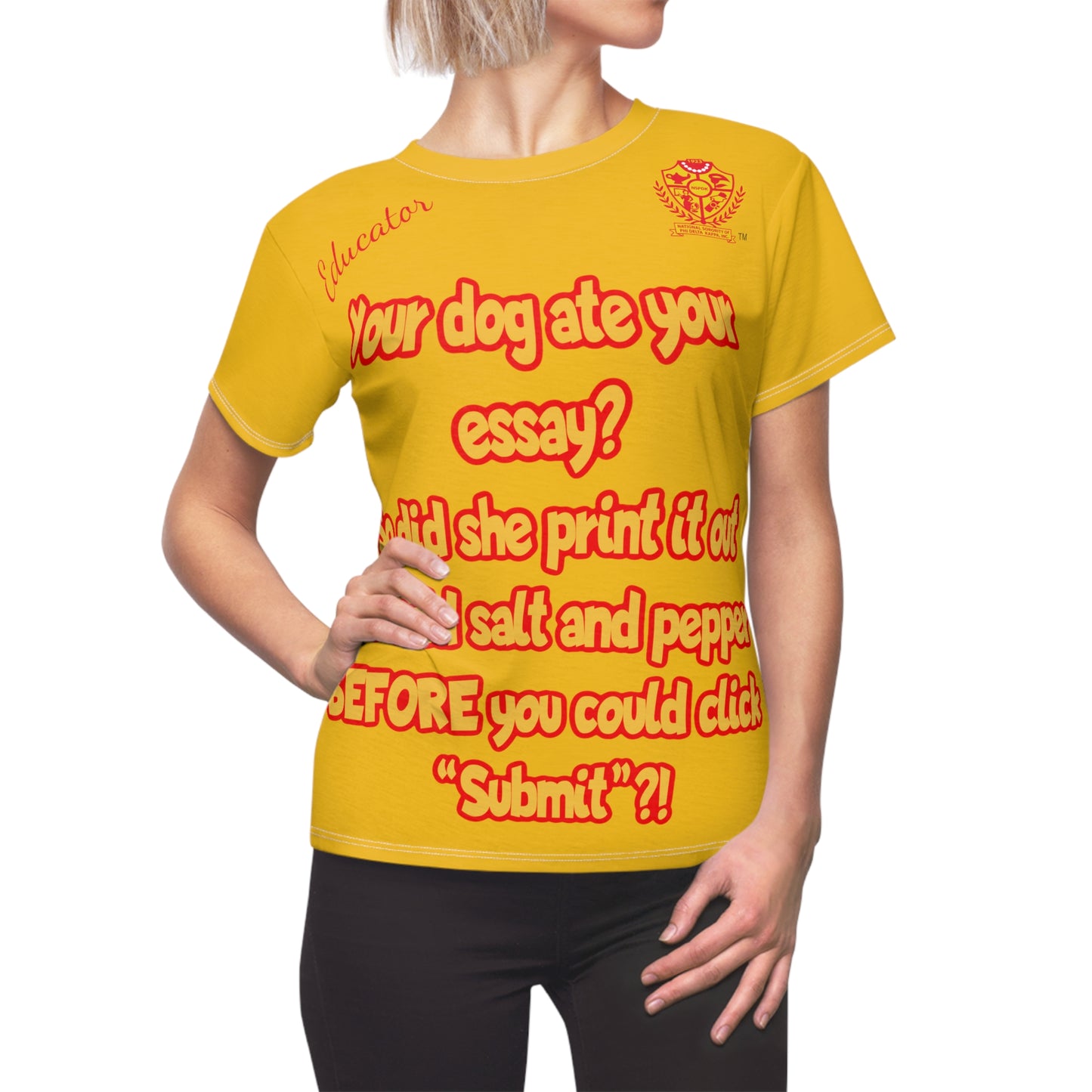 Women's AOP Popular Quote Tee Yellow 3