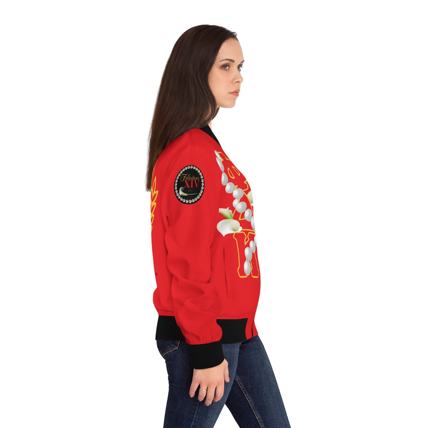 Women's Bomber Jacket (AOP) Delta Pi Felicitous XIV 1