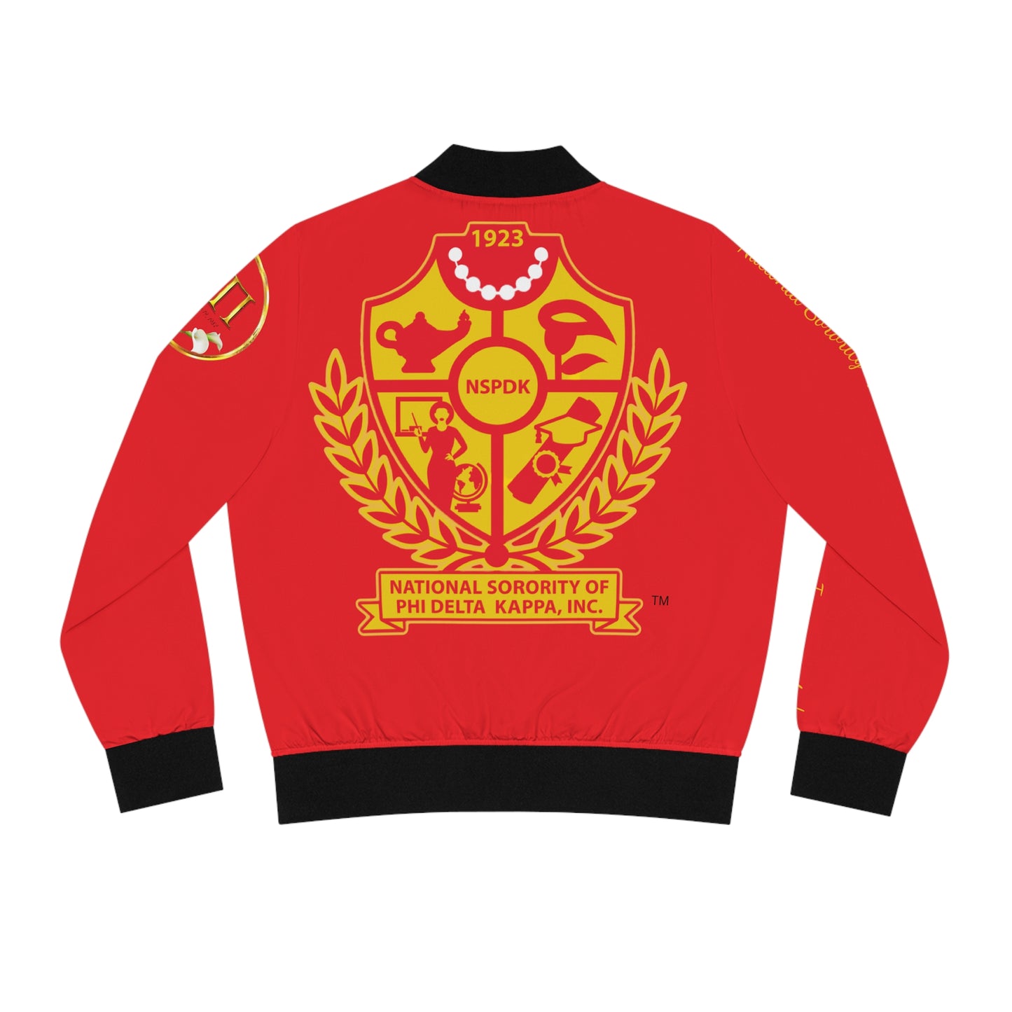 Women's Bomber Jacket Classic (AOP) Delta Pi Can be personalized