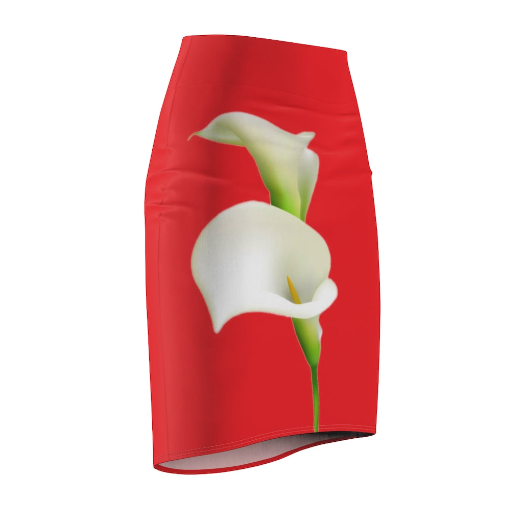 Calla Lily Love Pencil  Skirt Red