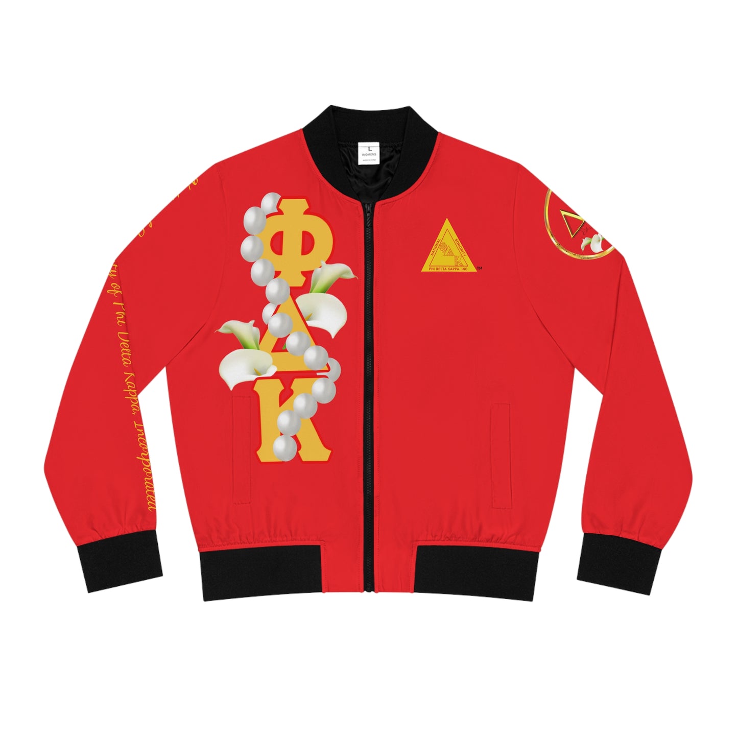 Women's Bomber Jacket Classic (AOP) Delta Pi Can be personalized