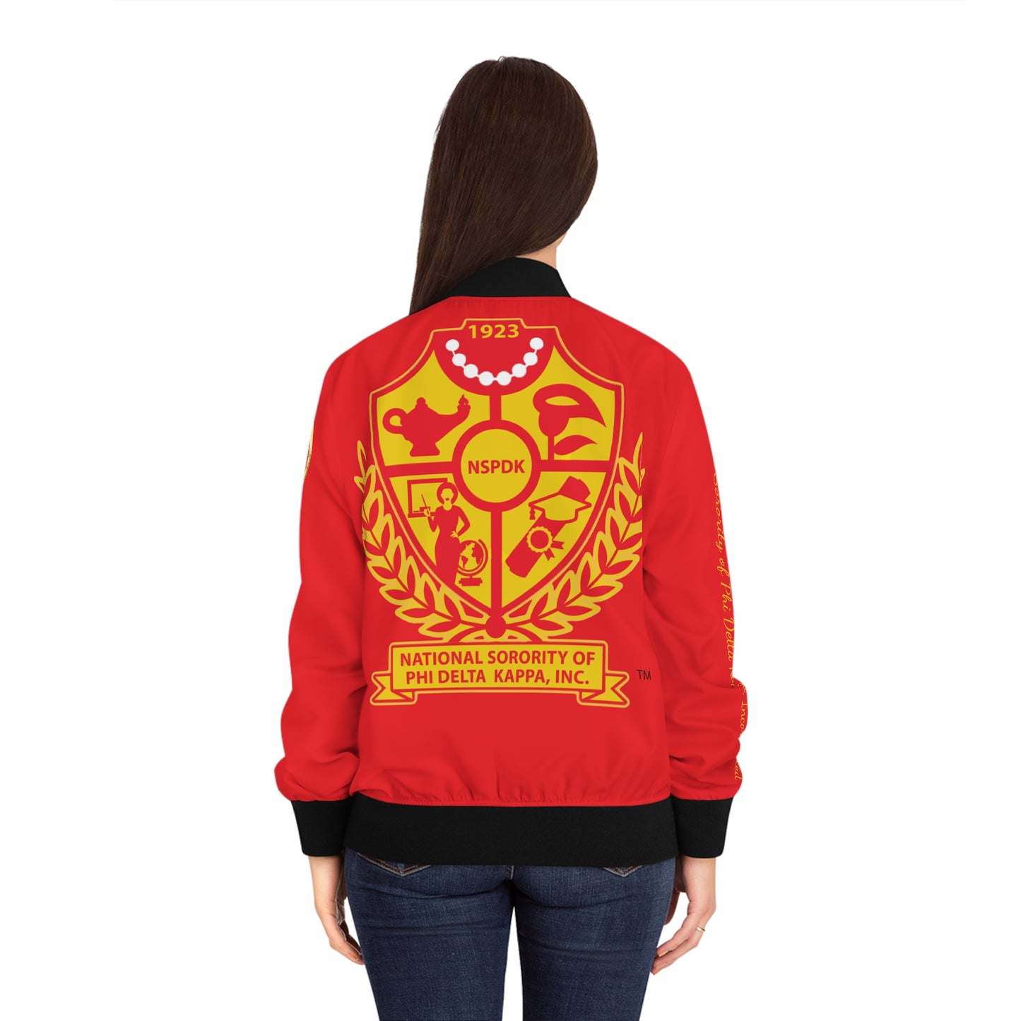 Women's Bomber Jacket Classic (AOP) Delta Pi Can be personalized